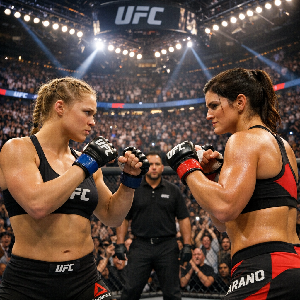 Fans cheering at the Ronda Rousey vs Gina Carano fight